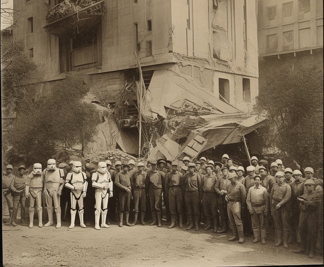 Construction workers supervised by Stormtroopers near Palermo, Italy in 1924